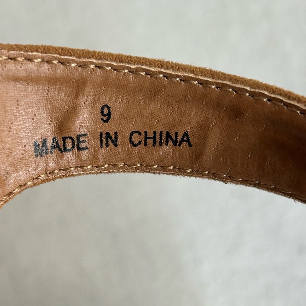 Madden Tan Perforated Peep-Toe Block Heels 9 - Picture 6 of 7